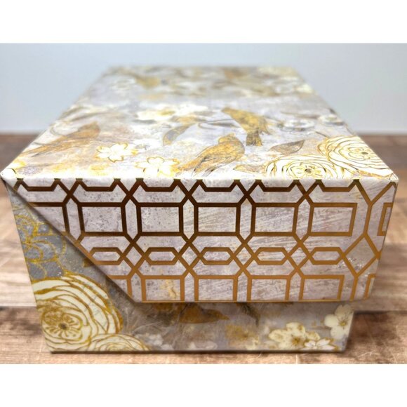 Decorative Floral Bird Storage Box With Geometric Gold Trim - Picture 3 of 8